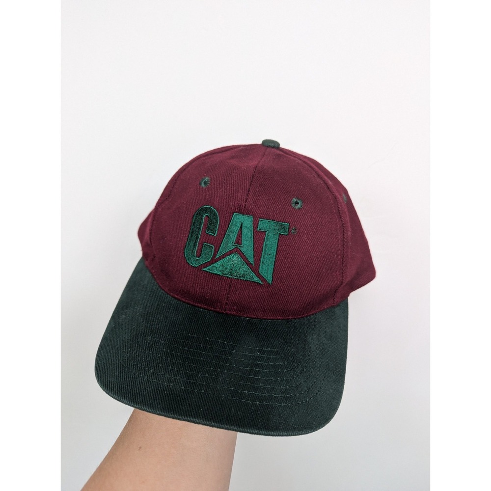 CAT Caterpillar Vintage Brushed Cotton Snapback Hat Cap Maroon Green Unique